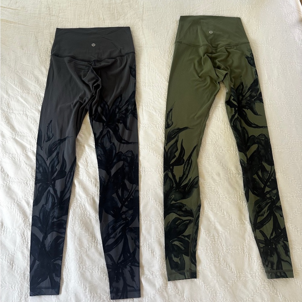 Lululemon Black and Green Leaf Print Leggings